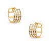 Thumbnail Image 0 of Cubic Zirconia Three Row 12mm Huggie Earrings in 10K Gold