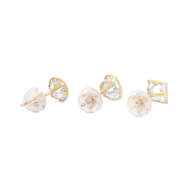Multi-Shape Cubic Zirconia Diamond-Cut Frame Stud Earrings Set in 10K Gold