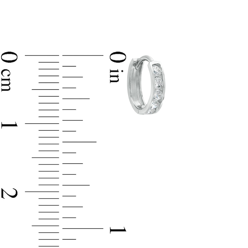 Cubic Zirconia Five Stone 9.5mm Huggie Hoop Earrings in 14K White Gold