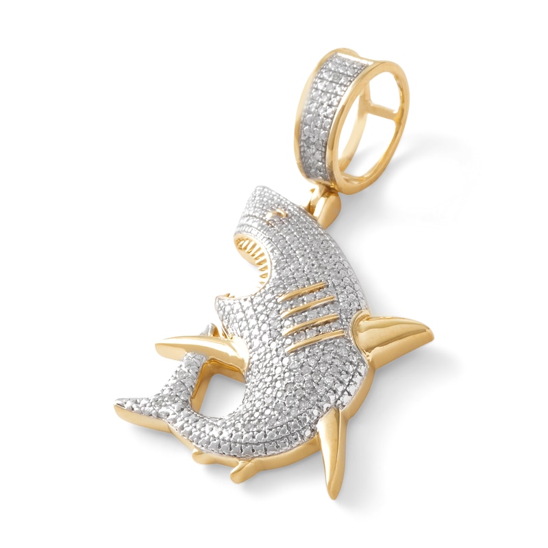 1/3 CT. T.W. Diamond Shark Necklace Charm in 10K Gold