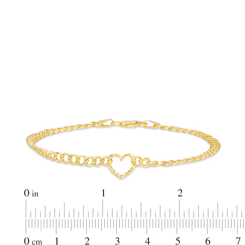 10K Hollow Gold Diamond-Cut Heart Chain Bracelet - 7.5"