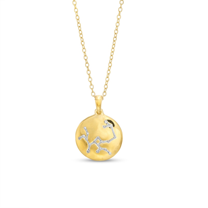 Diamond Accent Saggitarius Zodiac Disc Necklace in Sterling Silver with 14K Gold Plate - 18"