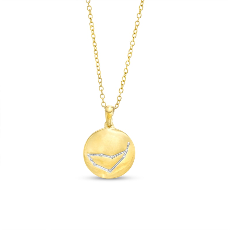 Diamond Accent Capricorn Zodiac Disc Necklace in Sterling Silver with 14K Gold Plate - 18"