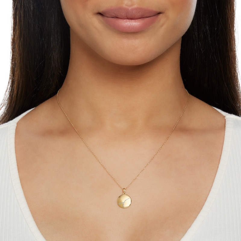 Diamond Accent Cancer Zodiac Disc Necklace in Sterling Silver with 14K Gold Plate - 18"