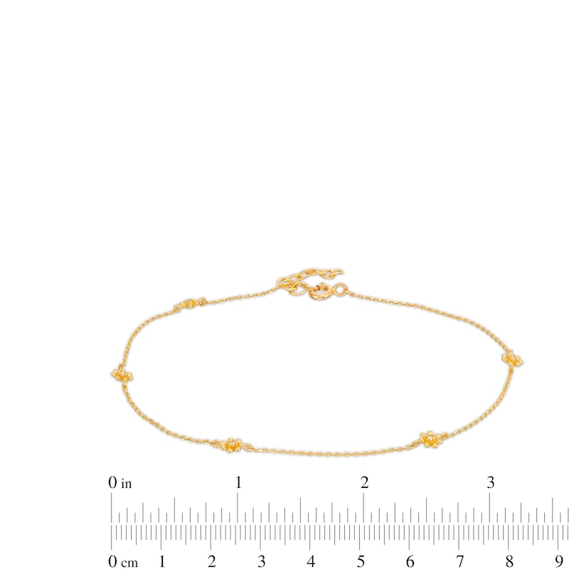 Cubic Zirconia Flower Station Chain Anklet in 10K Semi-Solid Gold - 10"