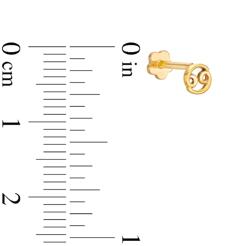 14K Gold Cancer Zodiac Stud - 18G 5/16"