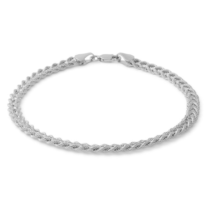 10K Hollow White Gold Double Row Rope Chain Bracelet - 7.5"