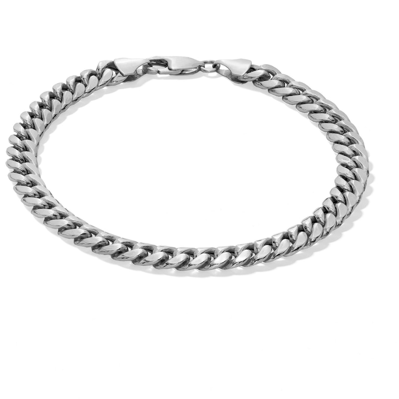 10K Semi-Solid White Gold Cuban Curb Chain Bracelet - 8.5"