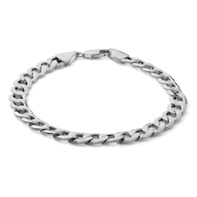 10K Hollow White Gold Curb Chain Bracelet - 8.5"