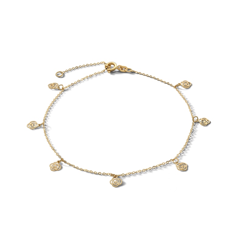 ​​​​​​​10K Solid Gold Roses Chain Anklet Made in Italy - 9"